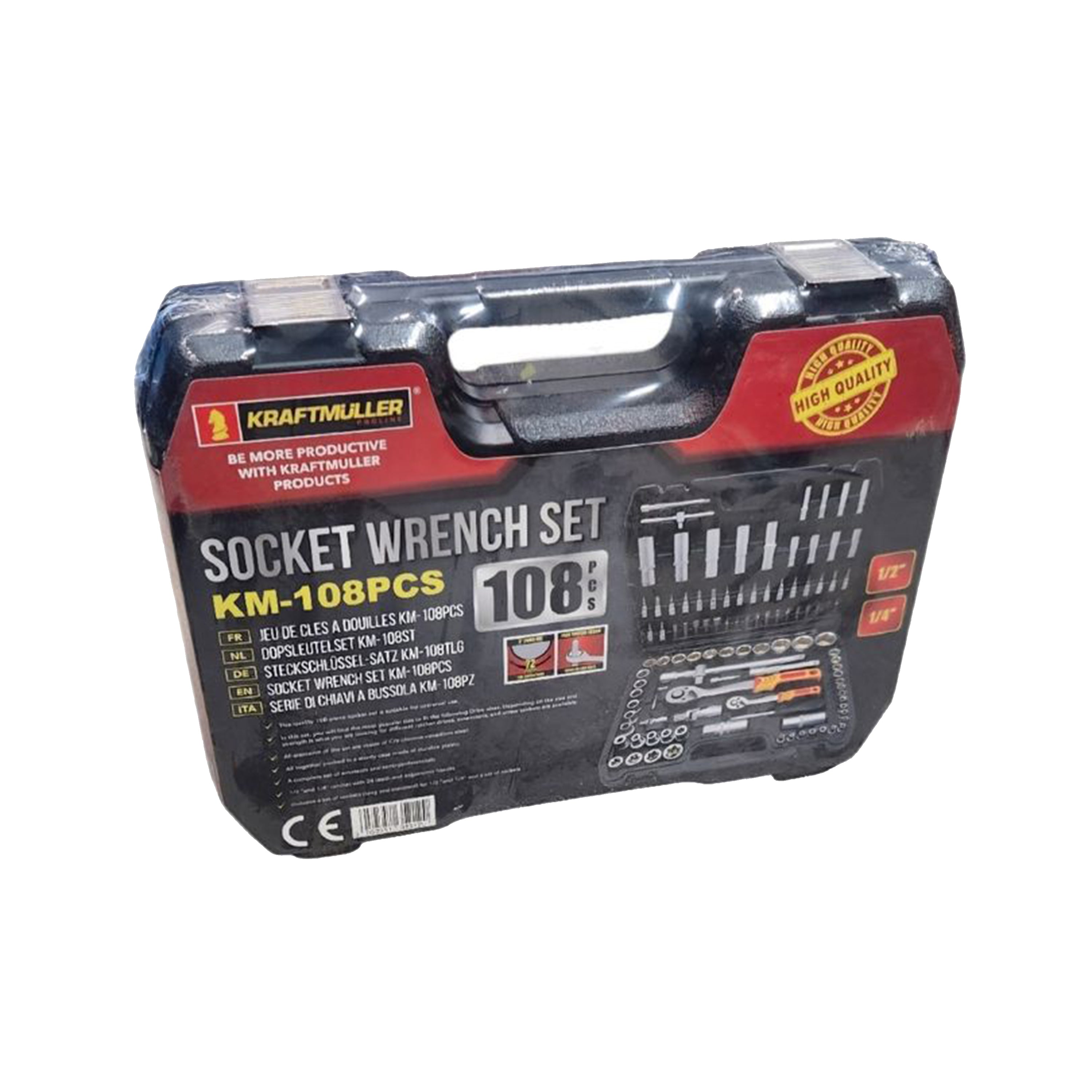 Maletín de Herramientas Kraftmuller | Juego de 108 Piezas con Llaves de Carraca y Vasos | Kit Profesional para Mecánica y Bricolaje