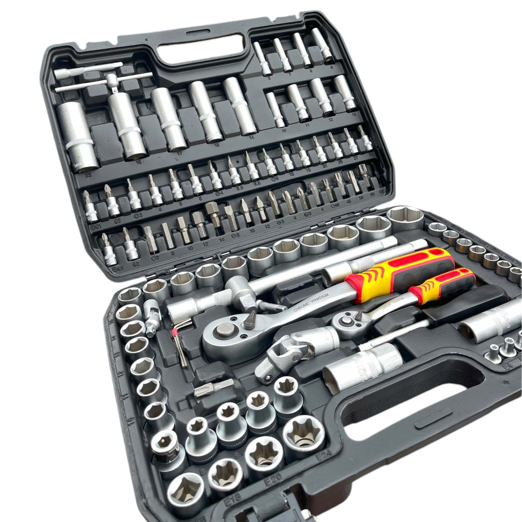 Maletín de Herramientas Kraftmuller | Juego de 108 Piezas con Llaves de Carraca y Vasos | Kit Profesional para Mecánica y Bricolaje