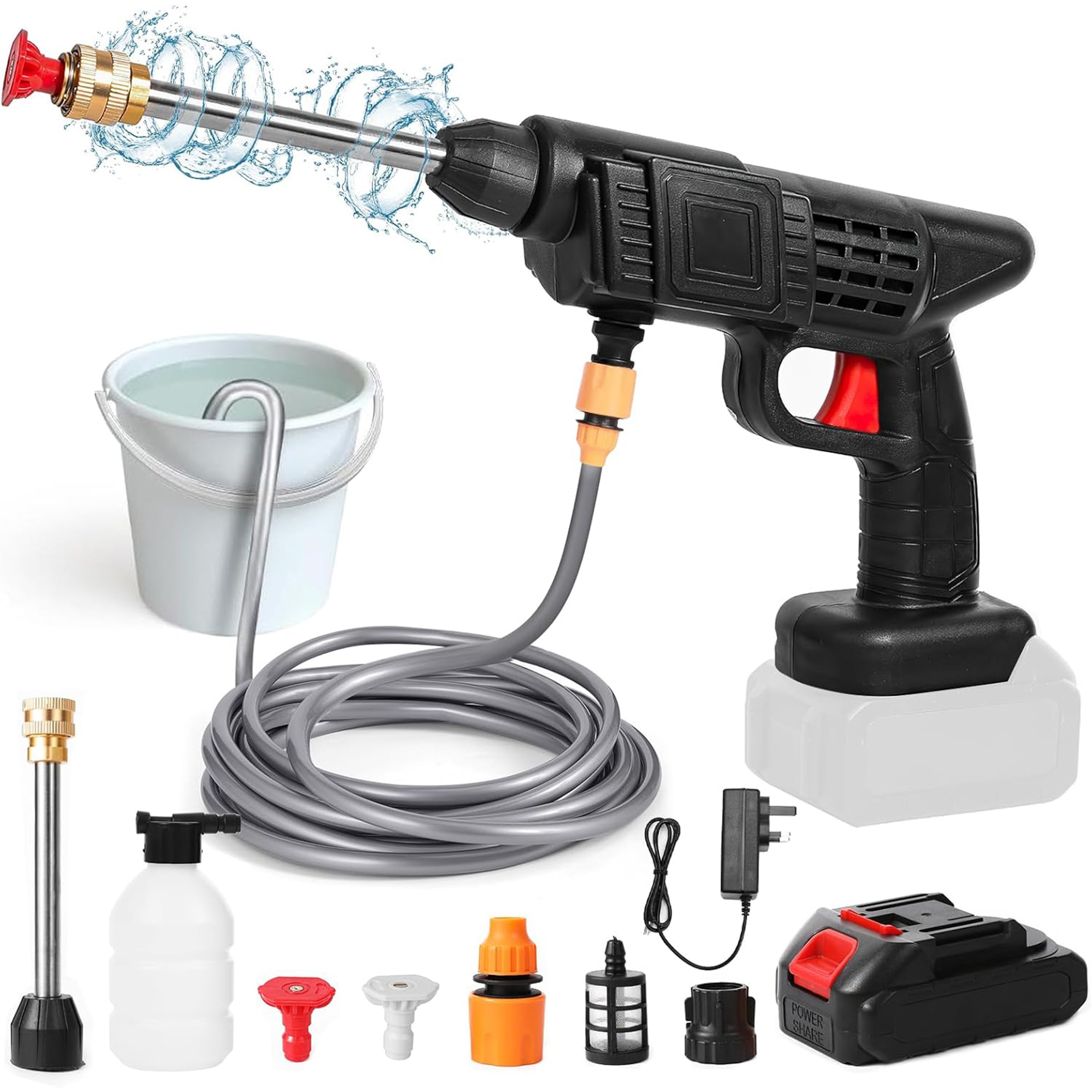 Pistola de Alta Presión 21V,también compatible con 48V y 98V- 430 PSI, batería 15,000 mAh, inalámbrica y recargable