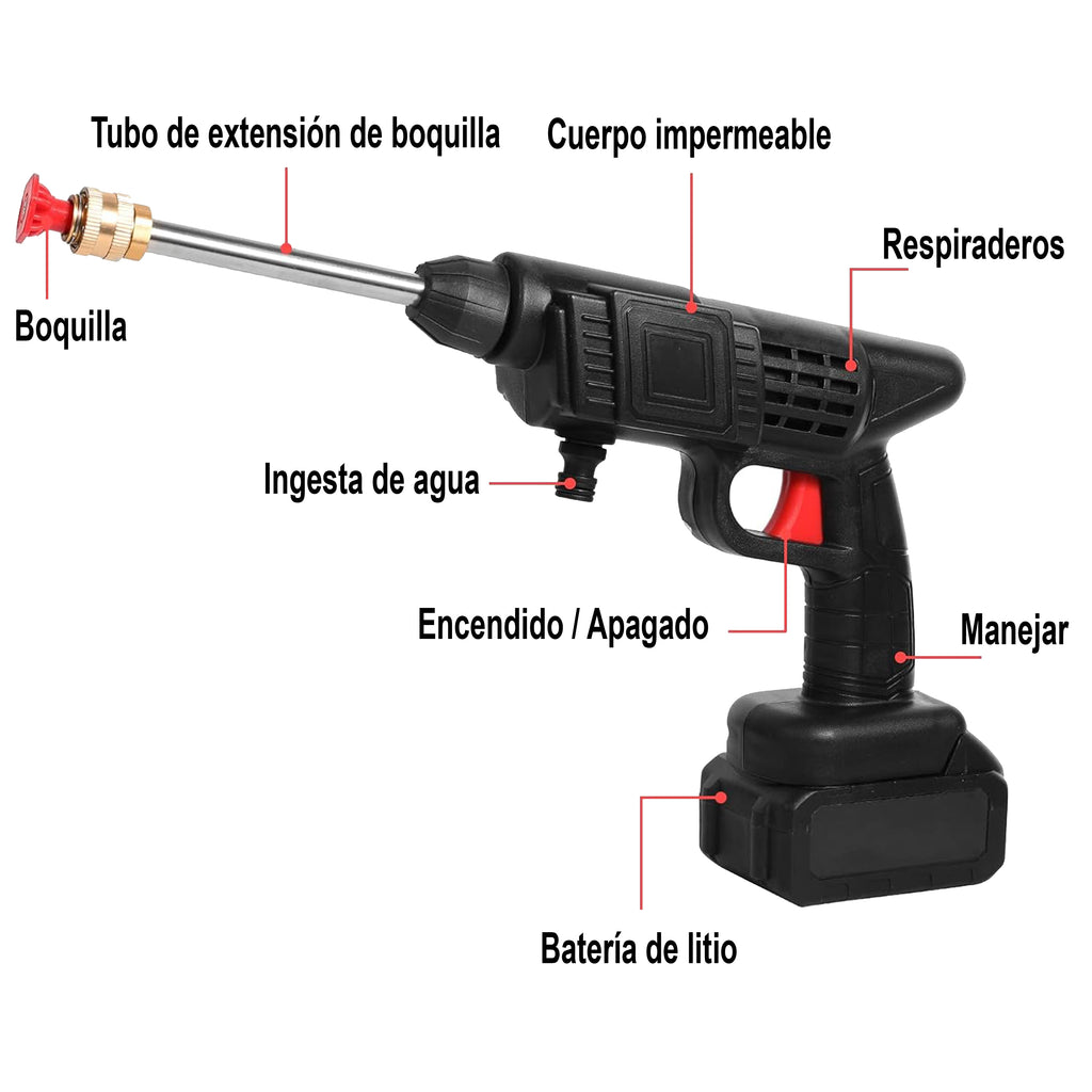 Pistola de Alta Presión 21V,también compatible con 48V y 98V- 430 PSI, batería 15,000 mAh, inalámbrica y recargable
