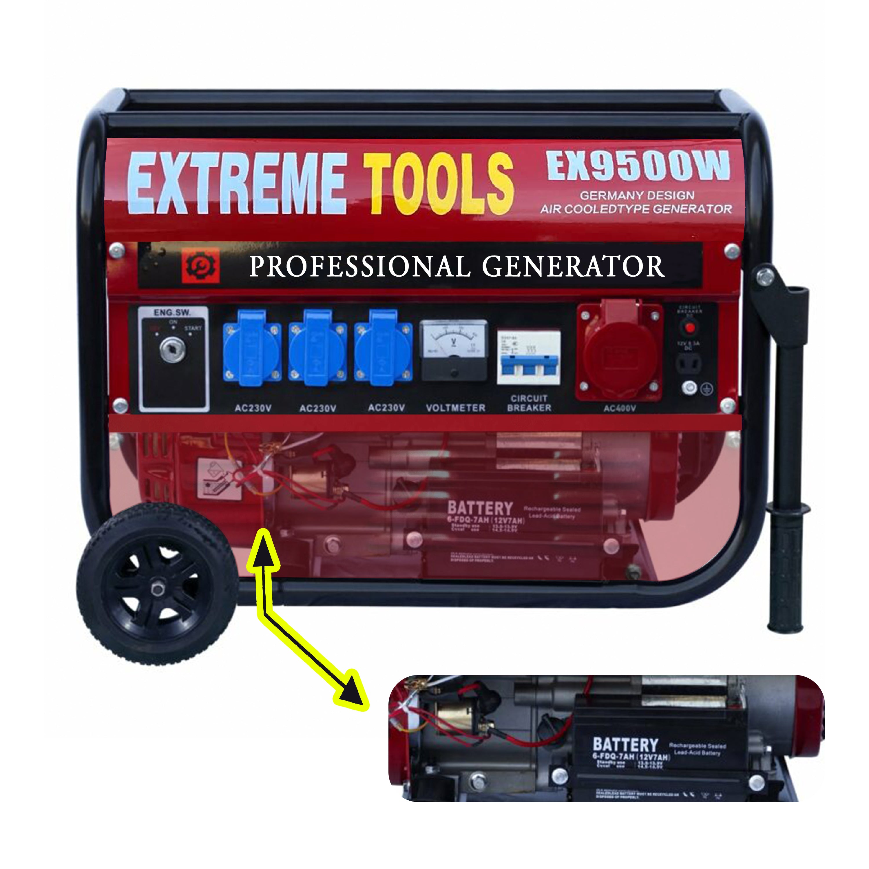 Generador Eléctrico Extreme Tools 9500W Gasolina 3x230V + 1x400V Trifásico