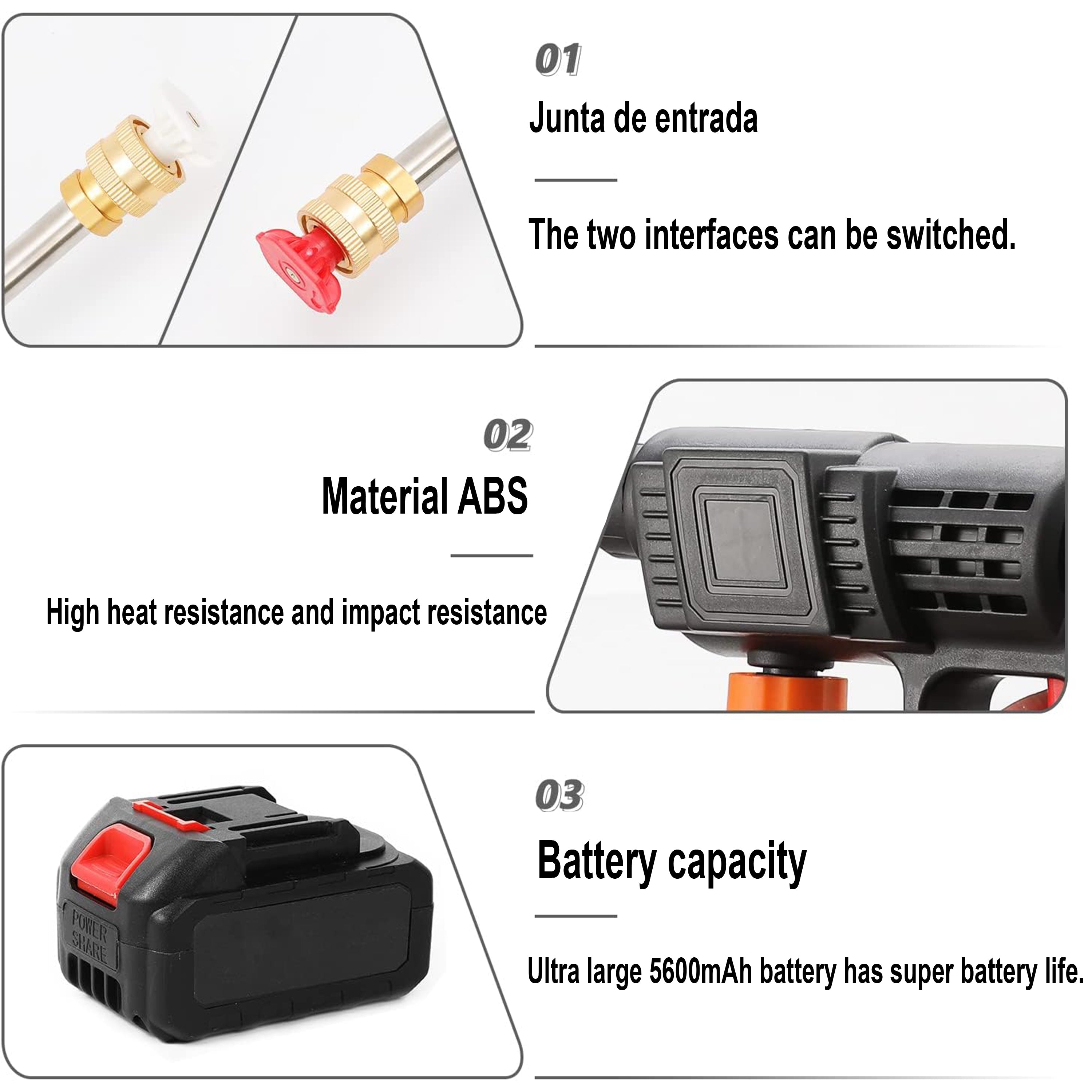 Pistola de Alta Presión 21V,también compatible con 48V y 98V- 430 PSI, batería 15,000 mAh, inalámbrica y recargable