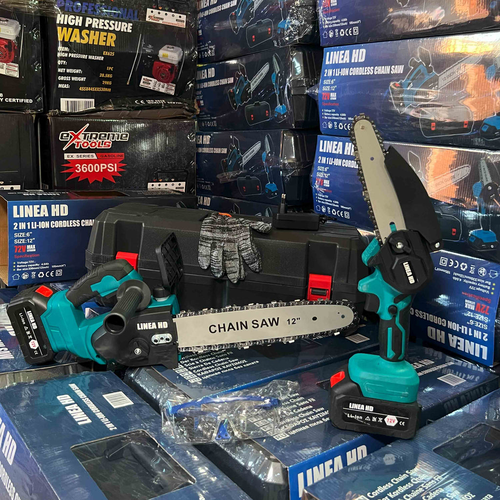 Motosierra Eléctrica 2X1 Inalámbrica 72V con 2 Baterías – Potencia Profesional de Corte