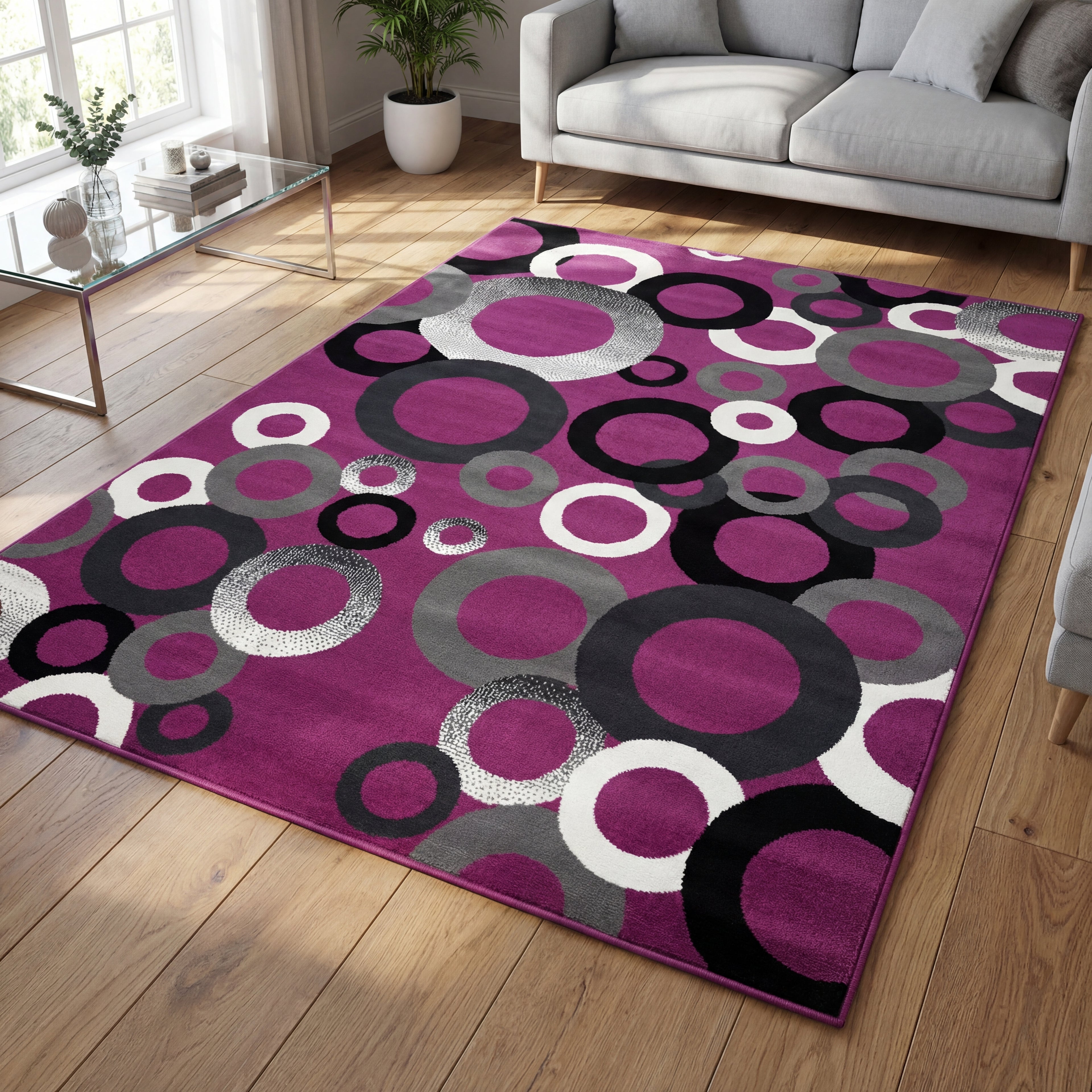 Alfombra Moderna de Lujo con Diseño de Círculos tamaño 2,50 M DE LARGO X 1,80 M DE ANCHO – Disponible en 4 Colores