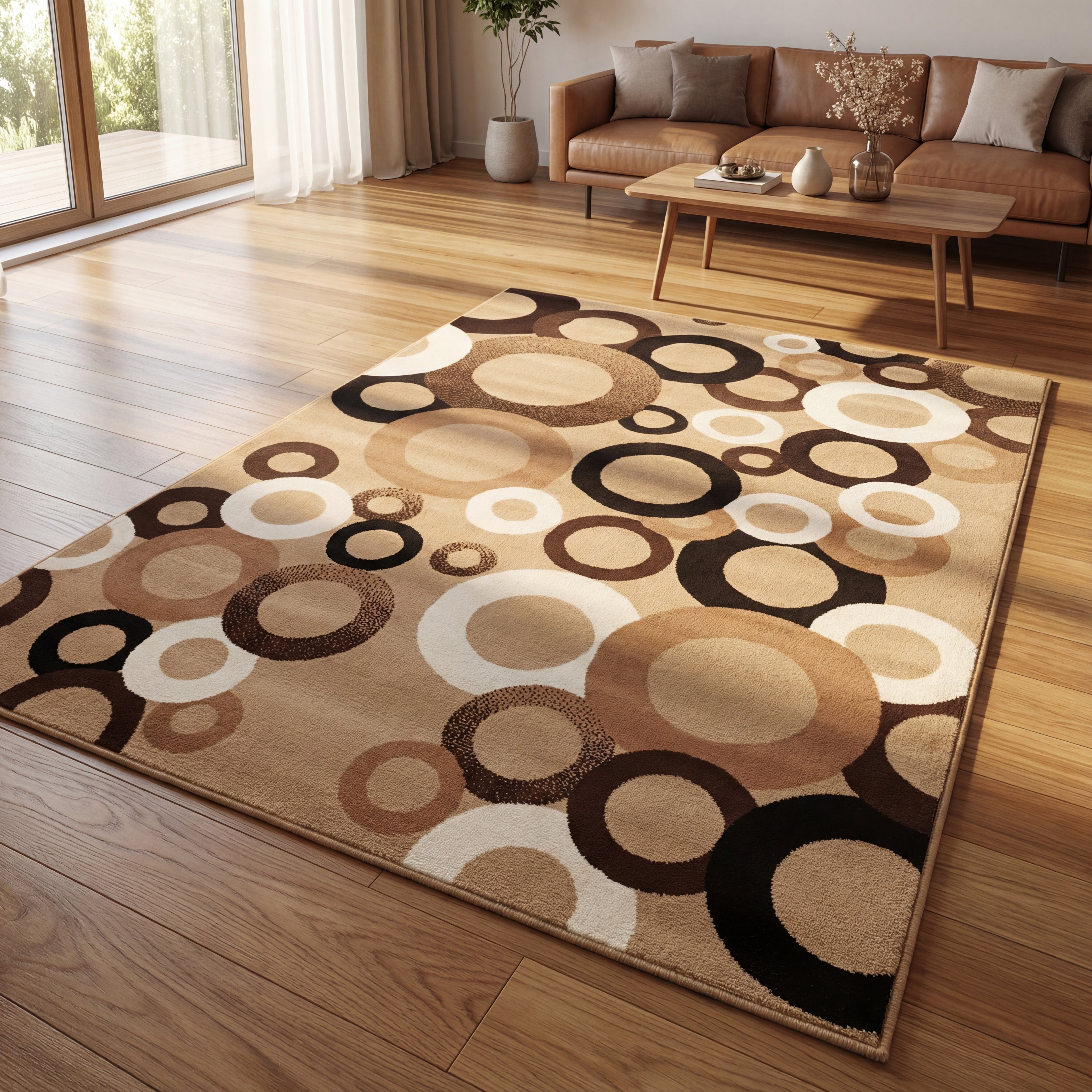 Alfombra Moderna de Lujo con Diseño de Círculos tamaño 2,50 M DE LARGO X 1,80 M DE ANCHO – Disponible en 4 Colores