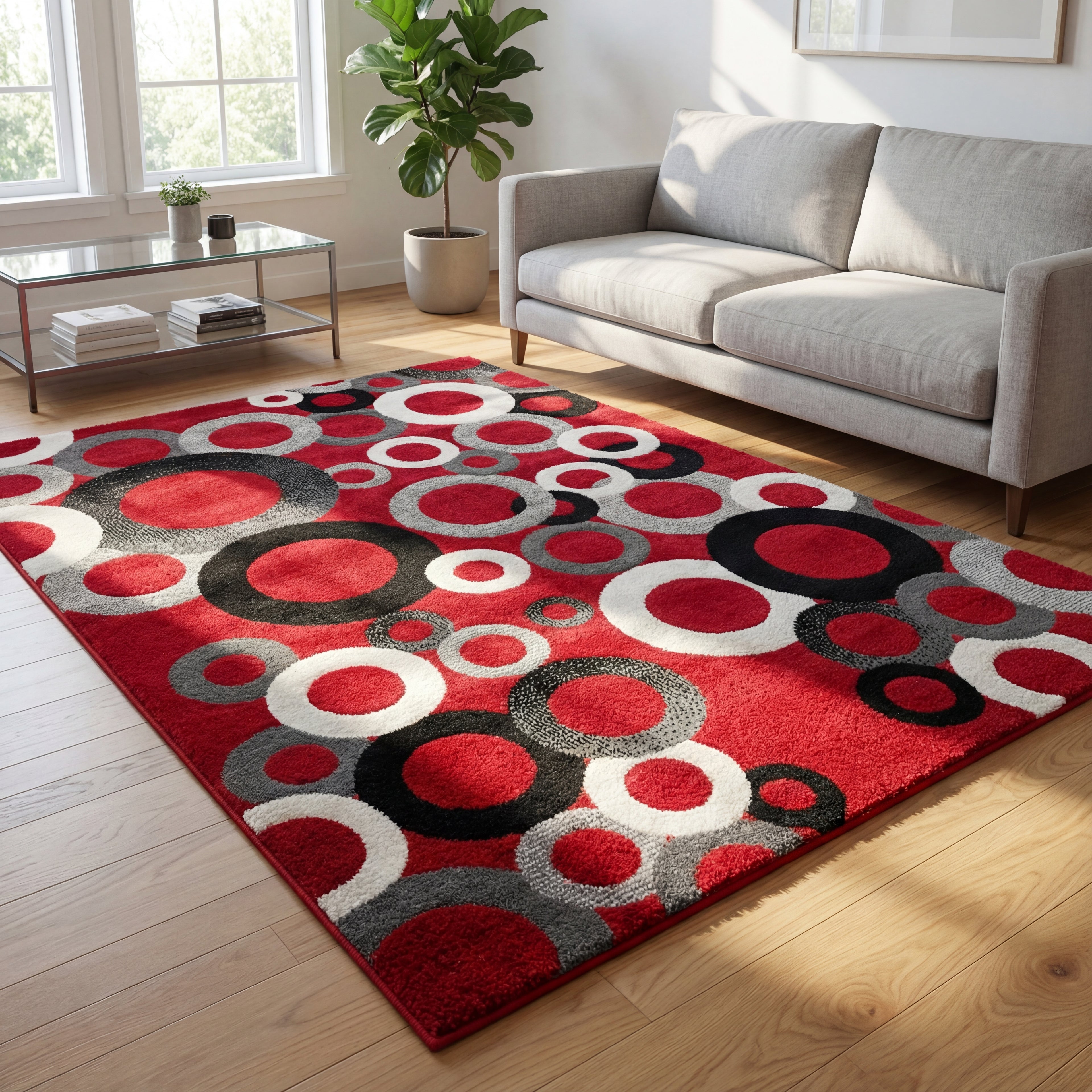 Alfombra Moderna de Lujo con Diseño de Círculos tamaño 2,50 M DE LARGO X 1,80 M DE ANCHO – Disponible en 4 Colores