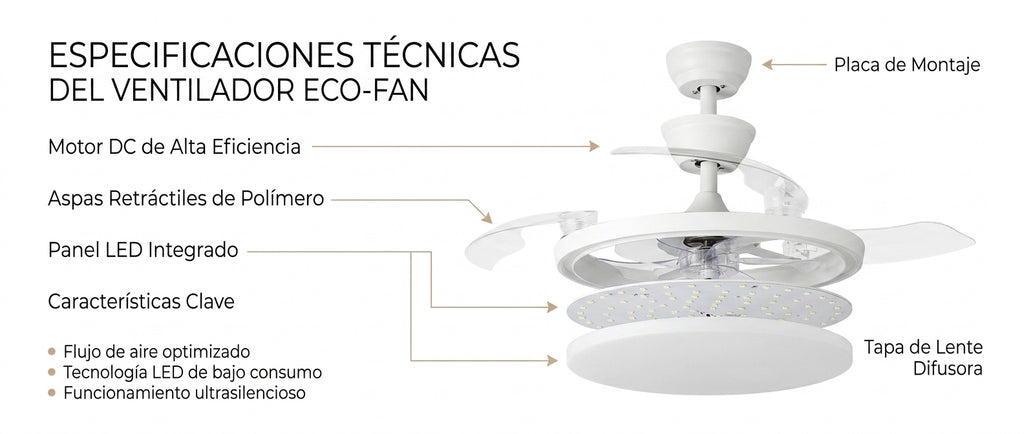Ventilador de Techo LED Silencioso con Mando | Moderno, Elegante y de Bajo Consumo