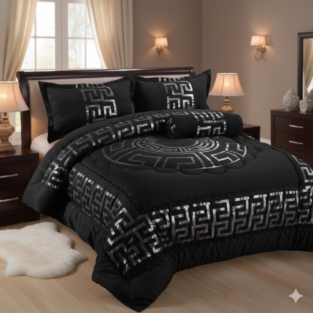 Juego de Edredón de Lujo Versace – 7 Piezas con Dos Cortinas - Nuevo modelo para Navidad 2026