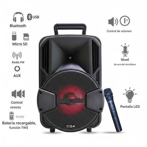 Altavoz , Portátil, Micrófono Inalámbrico, Luces LED, Bluetooth, USB, Radio FM, Oferta 2x1.