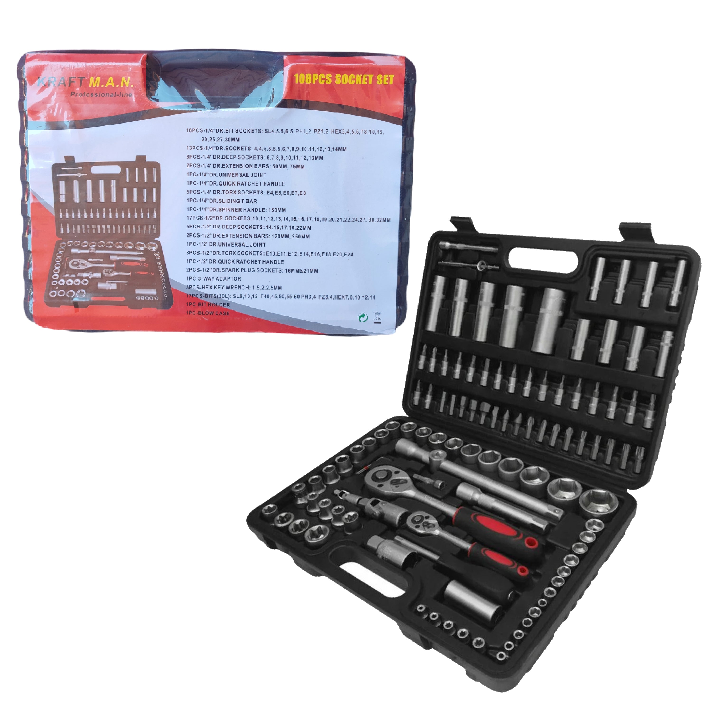 Juego de herramientas de 108 piezass KRAFT M.A.N