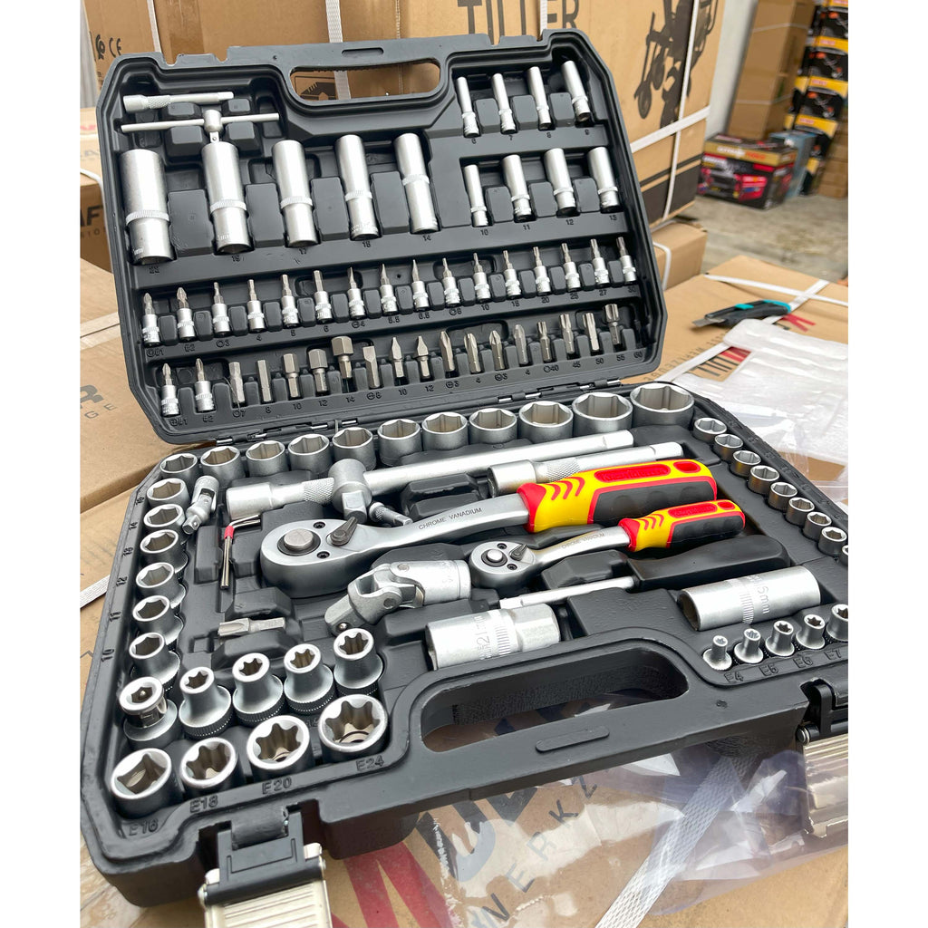 Maletín de Herramientas Kraftmuller | Juego de 108 Piezas con Llaves de Carraca y Vasos | Kit Profesional para Mecánica y Bricolaje