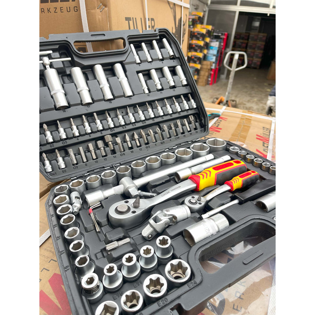 Maletín de Herramientas Kraftmuller | Juego de 108 Piezas con Llaves de Carraca y Vasos | Kit Profesional para Mecánica y Bricolaje