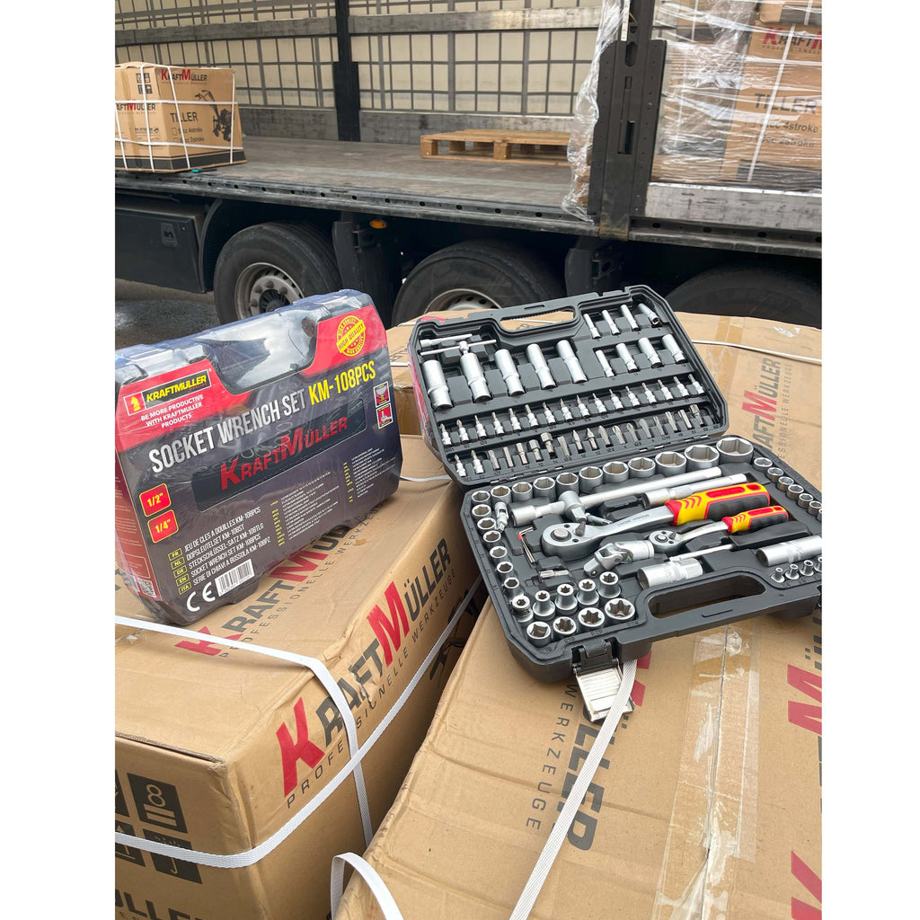 Maletín de Herramientas Kraftmuller | Juego de 108 Piezas con Llaves de Carraca y Vasos | Kit Profesional para Mecánica y Bricolaje